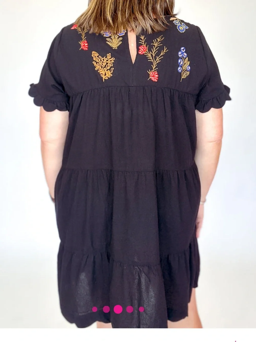 NWT! Umgee Black Tiered Babydoll Dress with Multicolor Floral Embroidery - Picture 4 of 7